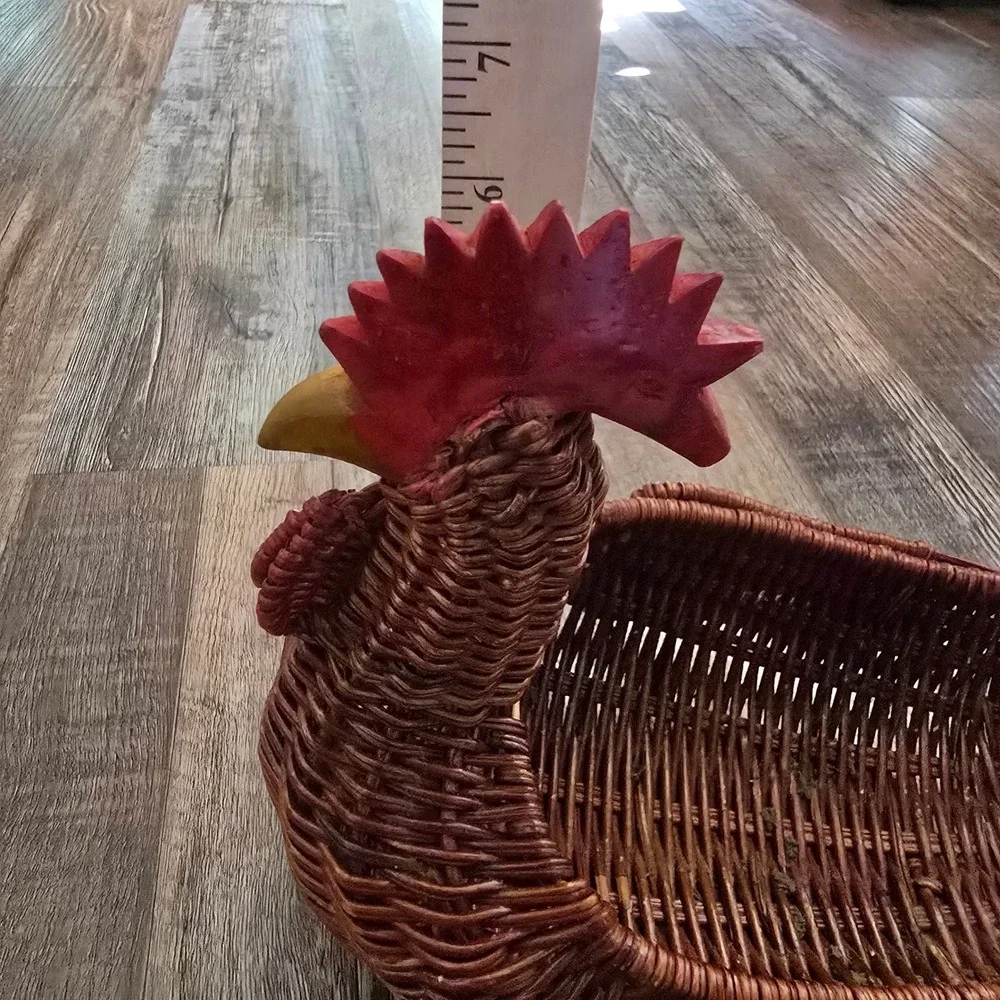 Rooster Woven Basket Wooden Comb Beak Brown Farmhouse Wicker